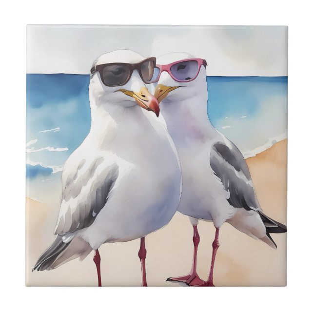 Carreau Deux Mignons Mouettes En Amour (Devant)