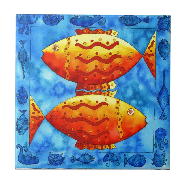 Carreau Deux poissons rouges vibreux (Devant)