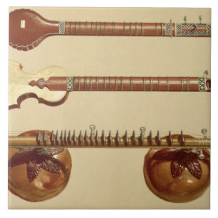 Carreau Deux sitar et un vina de rudra, Indien, de