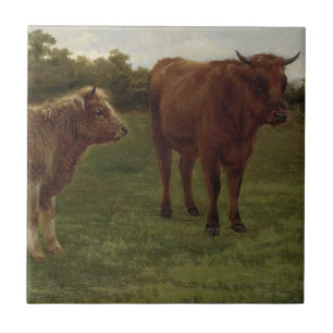 Carreau Deux vaches debout dans un champ (par Rosa Bonheur
