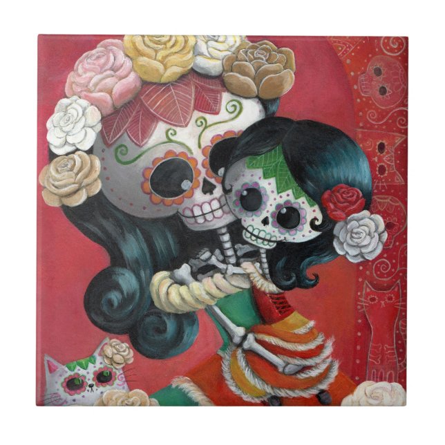Carreau Dia de Los Muertos Skeletons Mère et fille (Devant)
