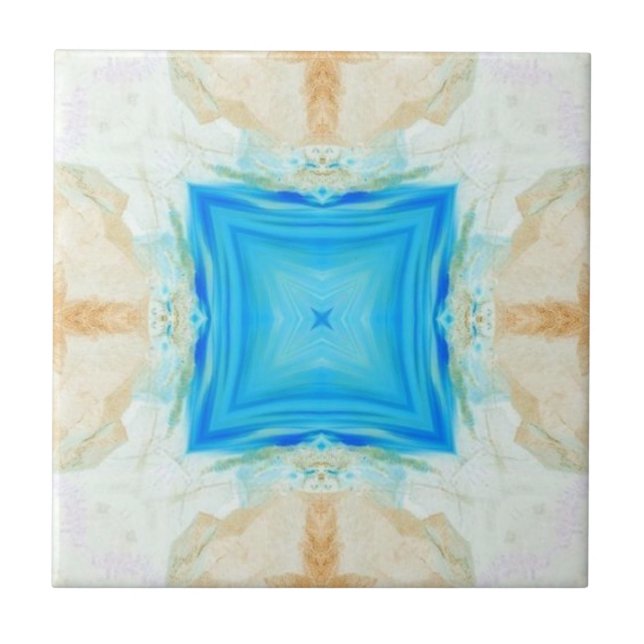 Carreau Diamant bleu crème turquoise art géométrique (Devant)
