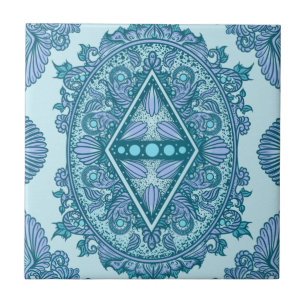 Carreau Diamant bleu Mandala   Turquoise et Lavande