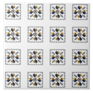 Carreau Diamant unique, Bleu Jaune en Coeur
