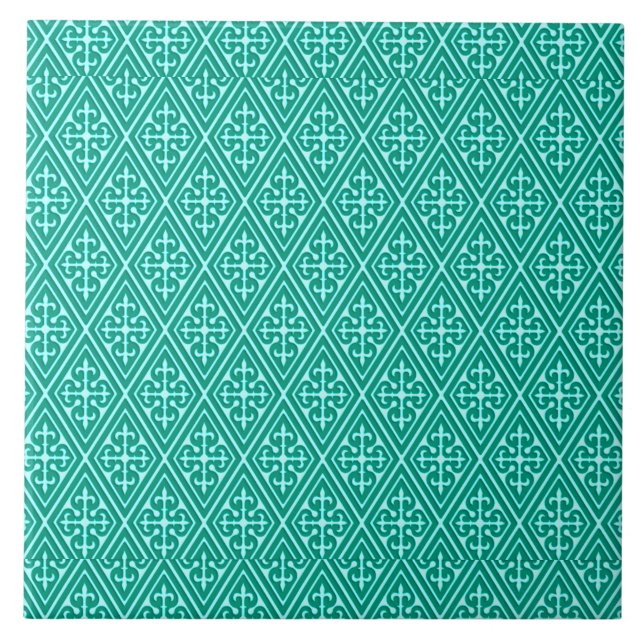 Carreau Diamants Damas médiévaux, turquoise et aqua (Devant)