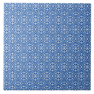 Carreau Diamants médiévaux de damassé, bleu de cobalt