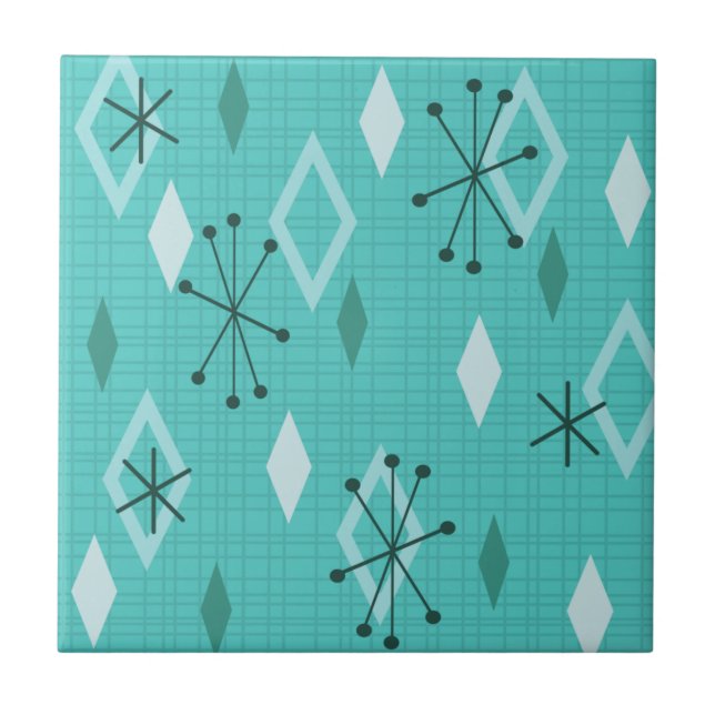 Carreau Diamants modernes du milieu du siècle Aquamarine (Devant)