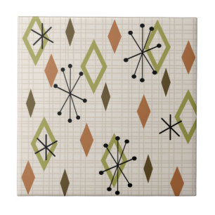 Carreau Diamants modernes du milieu du siècle Nature Tons 