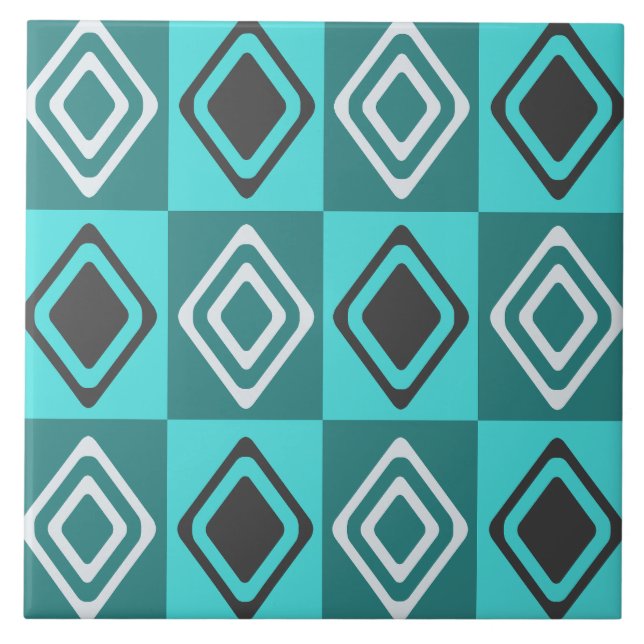 Carreau Diamants modernes du milieu du siècle Turquoise (Devant)