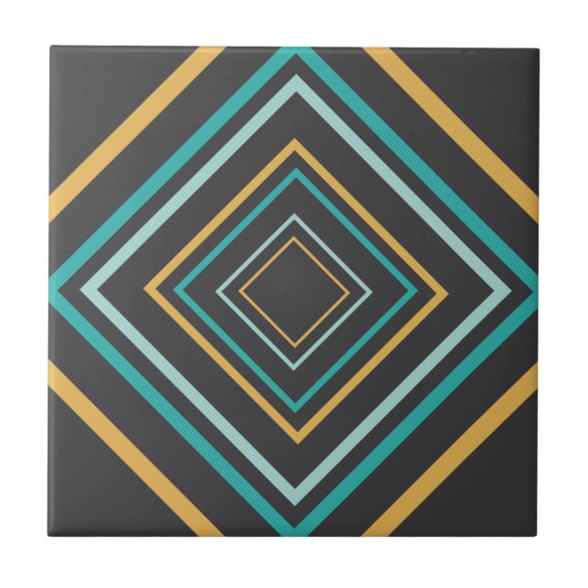 Carreau Diamants modernes du milieu du siècle Turquoise et (Devant)
