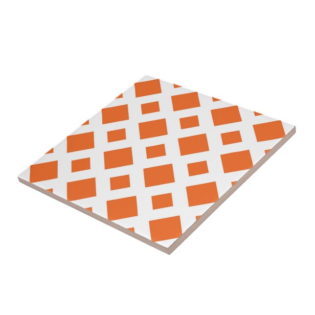 Carreau Diamants orange sur blanc (Côté)