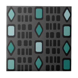 Carreau Diamants rétro Rectangles Turquoise noir