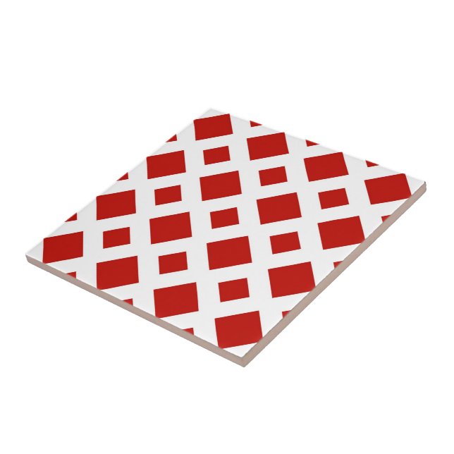 Carreau Diamants rouges sur blanc (Côté)
