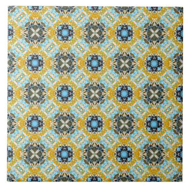 Carreau Diamants turquoises, jaunes et gris et Carrés (Devant)