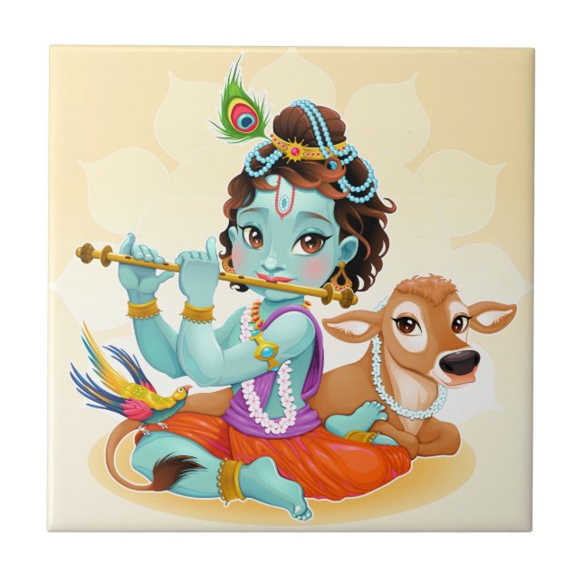 Carreau Dieu indien de Krishna jouant l'illustration de (Devant)