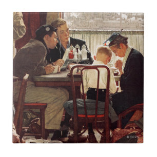 Carreau Dire la grâce par Norman Rockwell