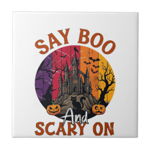 Carreau Dis Boo Halloween effrayant Maison hantée Chat noi
