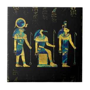 Carreau Divinités égyptiennes sur des hiéroglyphes or et