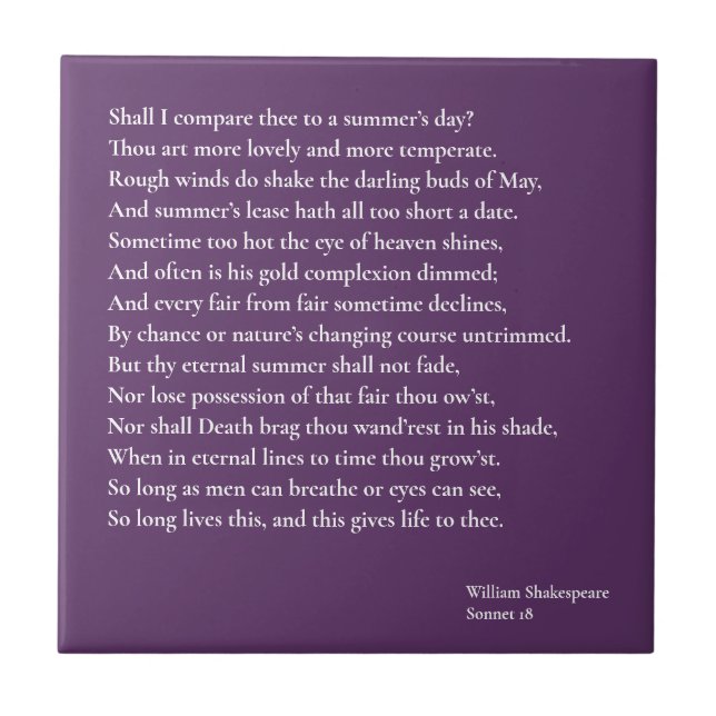 Carreau Dois-je te comparer à un jour d'été ? sonnet 18 (Devant)