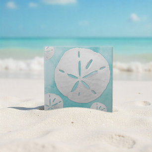Carreau Dollar de sable tropical Turquoise Aquarelle
