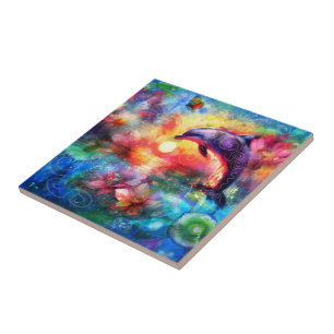 Carreau Dolphin lunaire Côtier Nautique Floral Turquoise