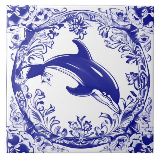 Carreau Dolphin Navy Blue and White Sea Ocean Beach House (Devant)