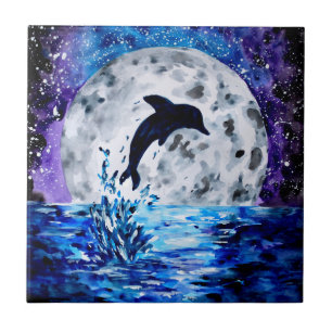 Carreau Dolphin Silhouette Océan et Lune