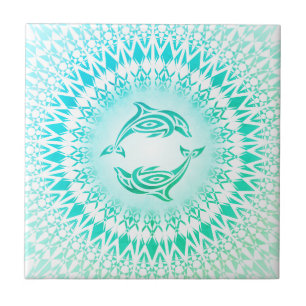 Carreau Dolphins Mandala Turquoise Vert Blanc