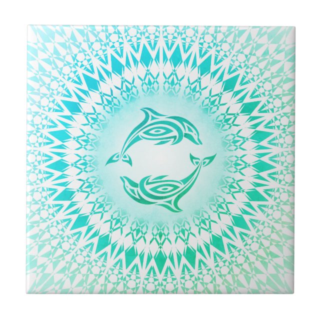 Carreau Dolphins Mandala Turquoise Vert Blanc (Devant)