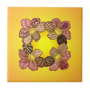 Carreau Doodle Flowers in Peach, Orange, and Gold