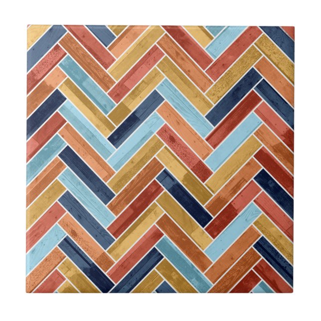 Carreau Doringbone Blue Yellow Orange Red (Devant)