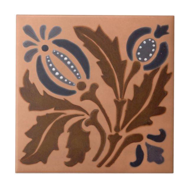 Carreau Doulton Lambeth Barbotine Art Nouveau Floral Repro (Devant)