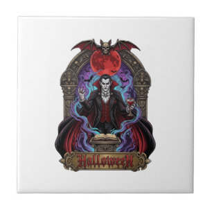 Carreau Dracula Halloween Lune Rouge Chauves-Souris Crâne_