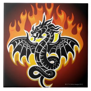 Carreau Dragon avec des flammes à l'arrière-plan