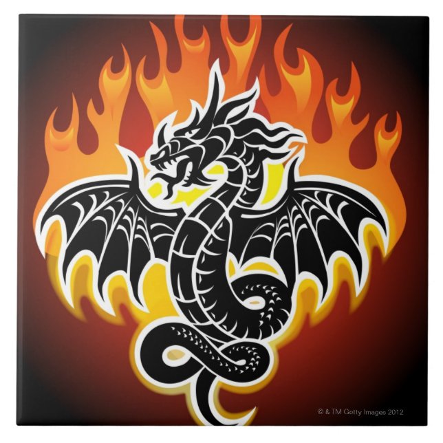 Carreau Dragon avec des flammes à l'arrière-plan (Devant)