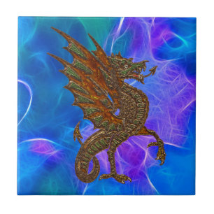 Carreau Dragon celtique gallois en or sur Blues II