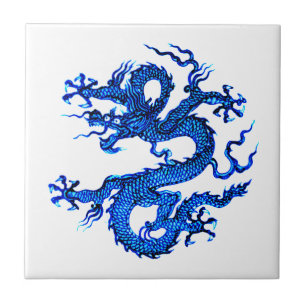 Carreau Dragon chinois, Carrelage en céramique bleu Indigo
