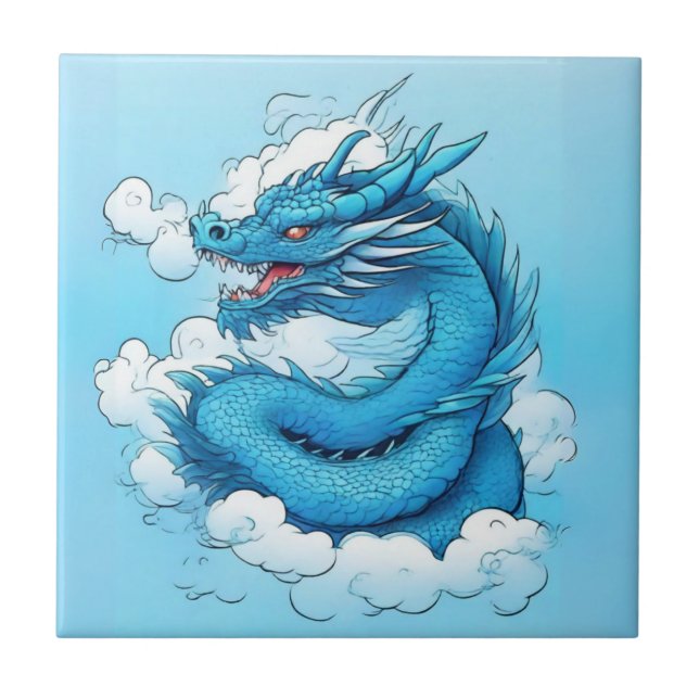 Carreau Dragon chinois dans les nuages (Devant)