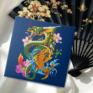 Carreau Dragon chinois vert Koi