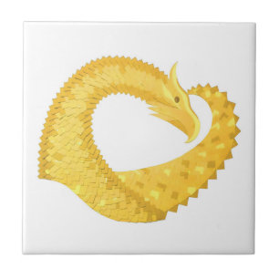Carreau Dragon de coeur jaune sur blanc