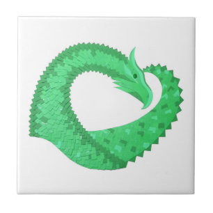 Carreau Dragon de coeur vert sur blanc