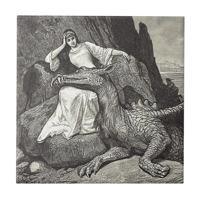 Carreau Dragon de poète et Maïden médiéval (Devant)