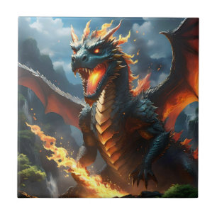 Carreau Dragon de respiration par le feu effrayant,
