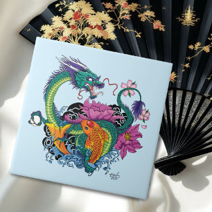 Carreau Dragon d'eau chinois Poisson Koi