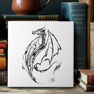 Carreau Dragon d'encre noir tribal