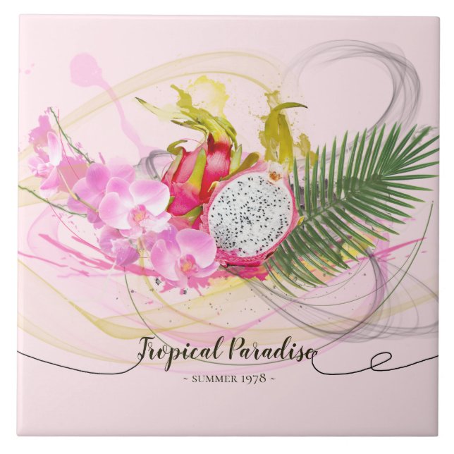 Carreau Dragon Fruit et rose Orchid Tropical (Devant)