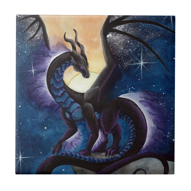 Carreau Dragon noir avec le ciel nocturne par Carla le (Devant)