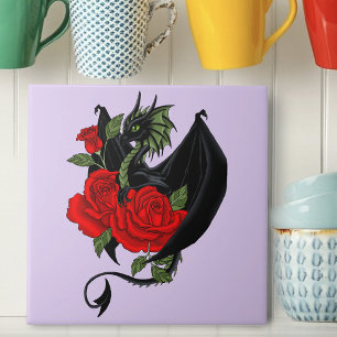 Carreau Dragon Noir Mystique Roses Rouges Lavande Gothique
