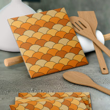 Dragon Scales, Fans, Waves, Seigaiha, Orange