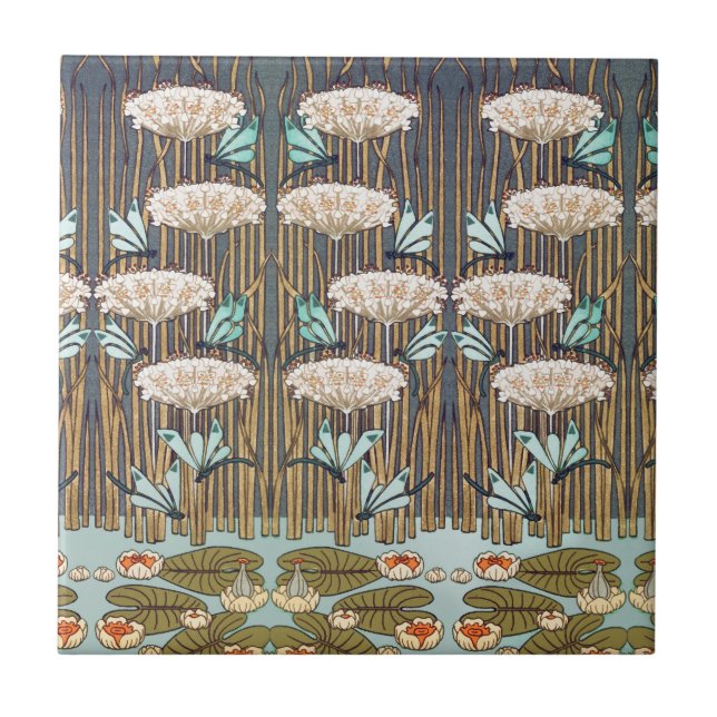 Carreau Dragonflies Water Lilies Marais Art Nouveau (Devant)